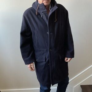 Polo Ralph Lauren Men’s Hunter Coat 100% Wool Navy Hooded Preppy Outdoors Large